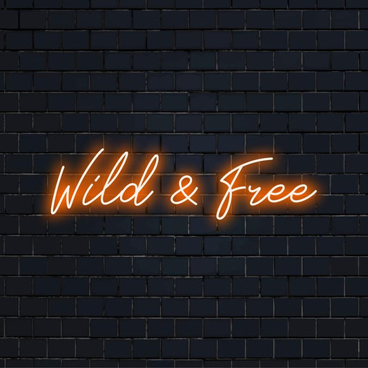 Custom LED neon sign reading Wild And Free; vibrant decoration piece for unique spaces. Neon light decor for modern flair.