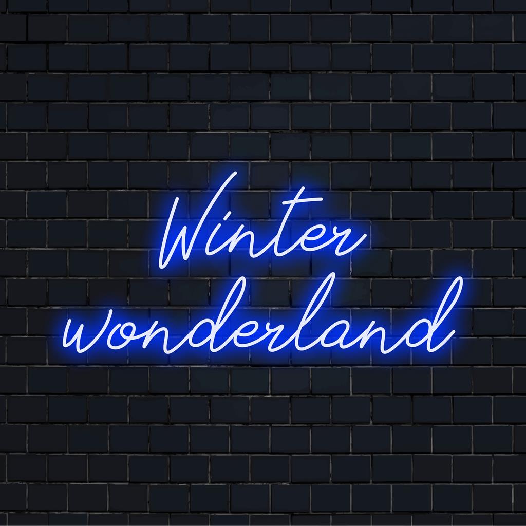 Anpassad LED-skylt som läser Winter Wonderland i ljusa färger; perfekt neonljusdekor för personliga eller festliga utrymmen.