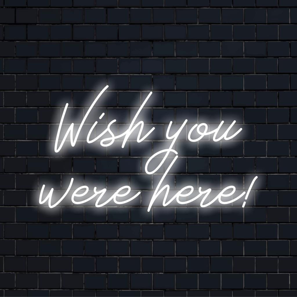 LED-valokuva hehkuu Wish You Were Here! eloisa vaaleanpunainen, täydellinen yksilöllinen neontaide sisustamaan mitä tahansa tilaa.