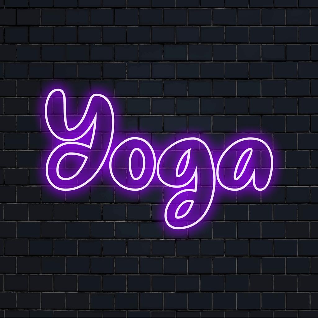 Radiant LED Yoga Neon Sign radiant; perfect as neon wall art for serene spaces. Custom LED design with a tranquil yoga motif.