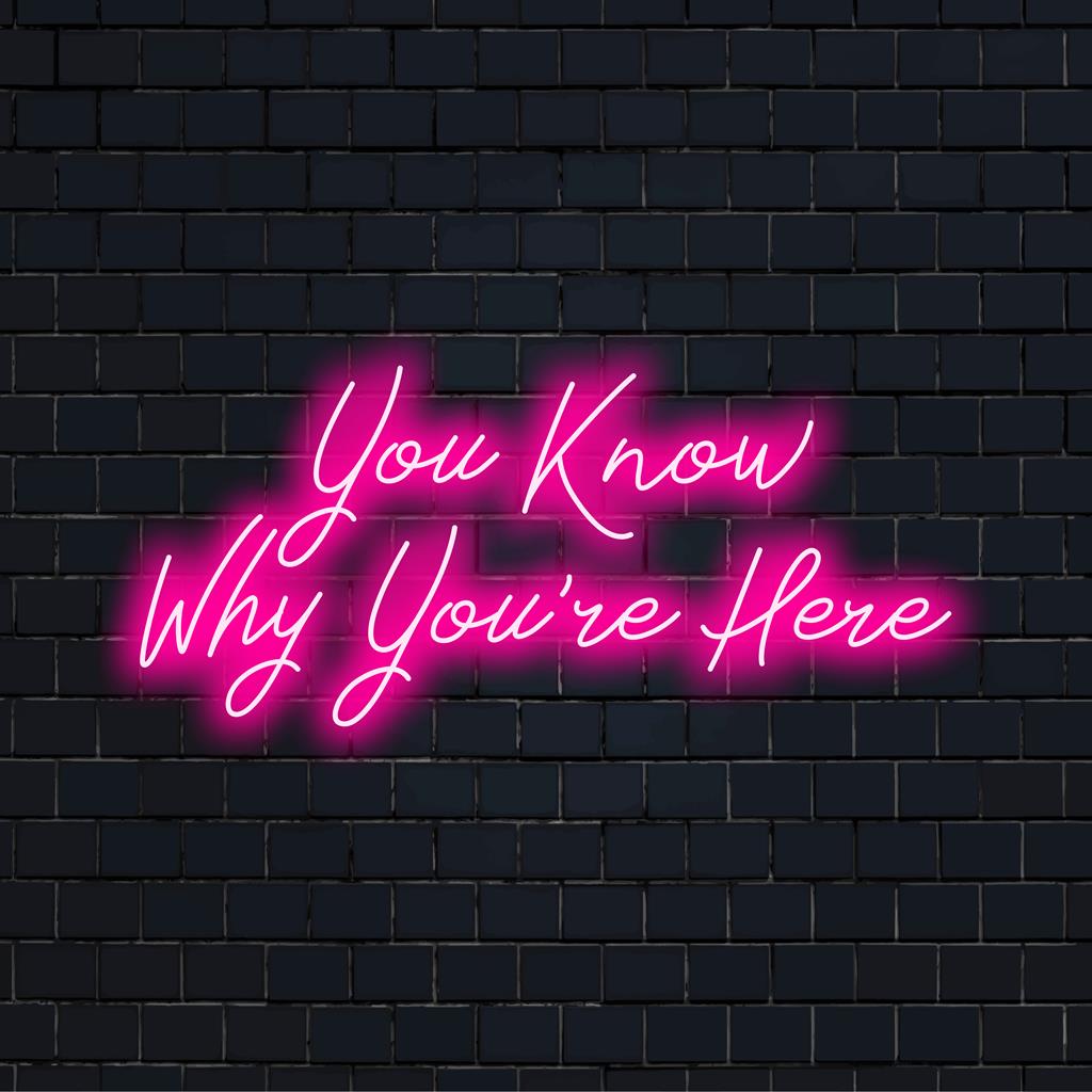 Anpassad LED neonskylt med texten You Know Why You're Here, perfekt för livfulla interiörer eller unika skyltar.