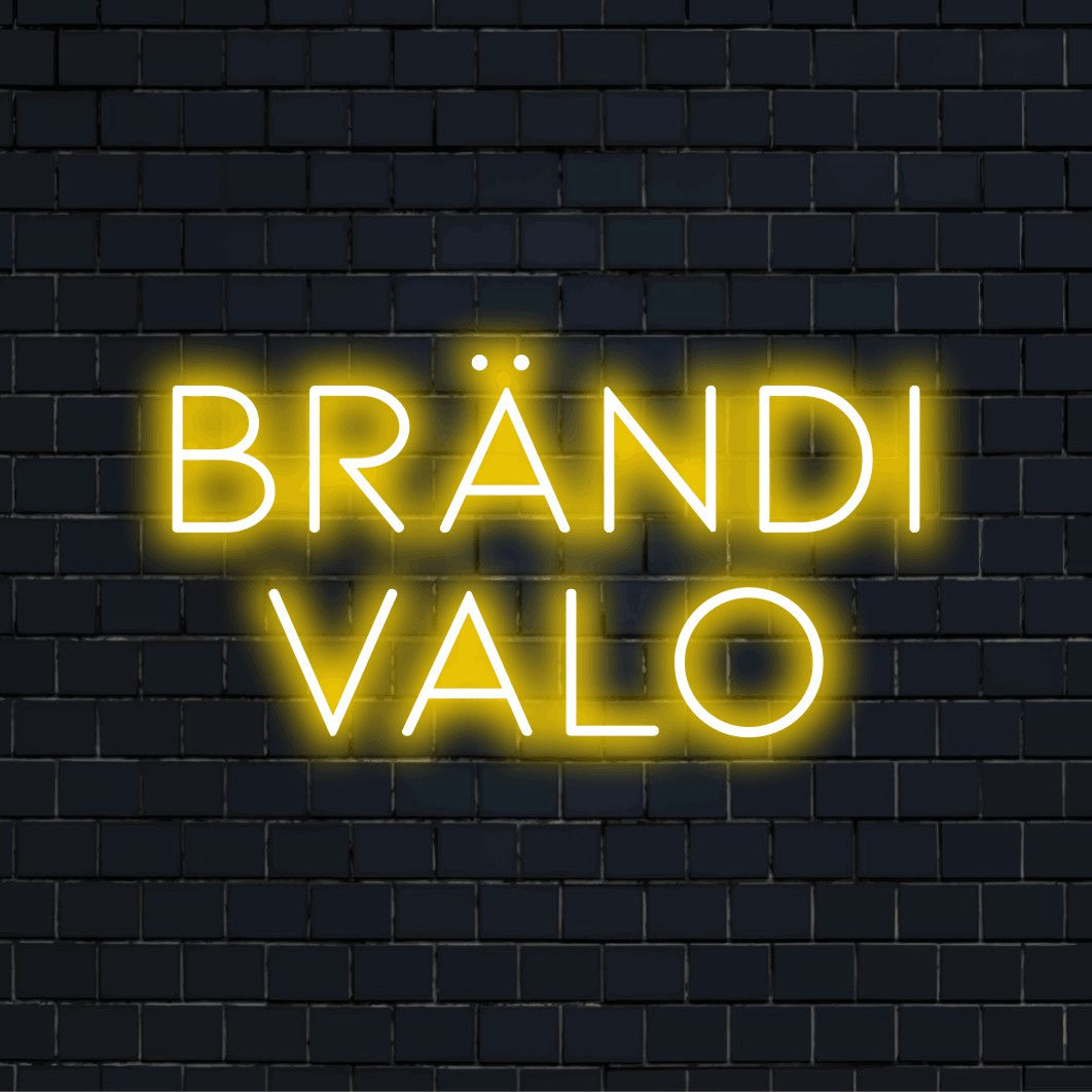 Personoitu LED-logokyltti tekstillä "Brändivalo"