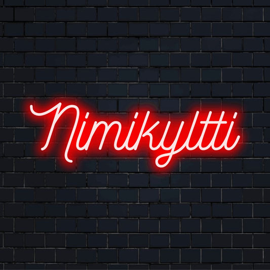 Personoitu LED-logokyltti tekstillä "Nimikyltti"