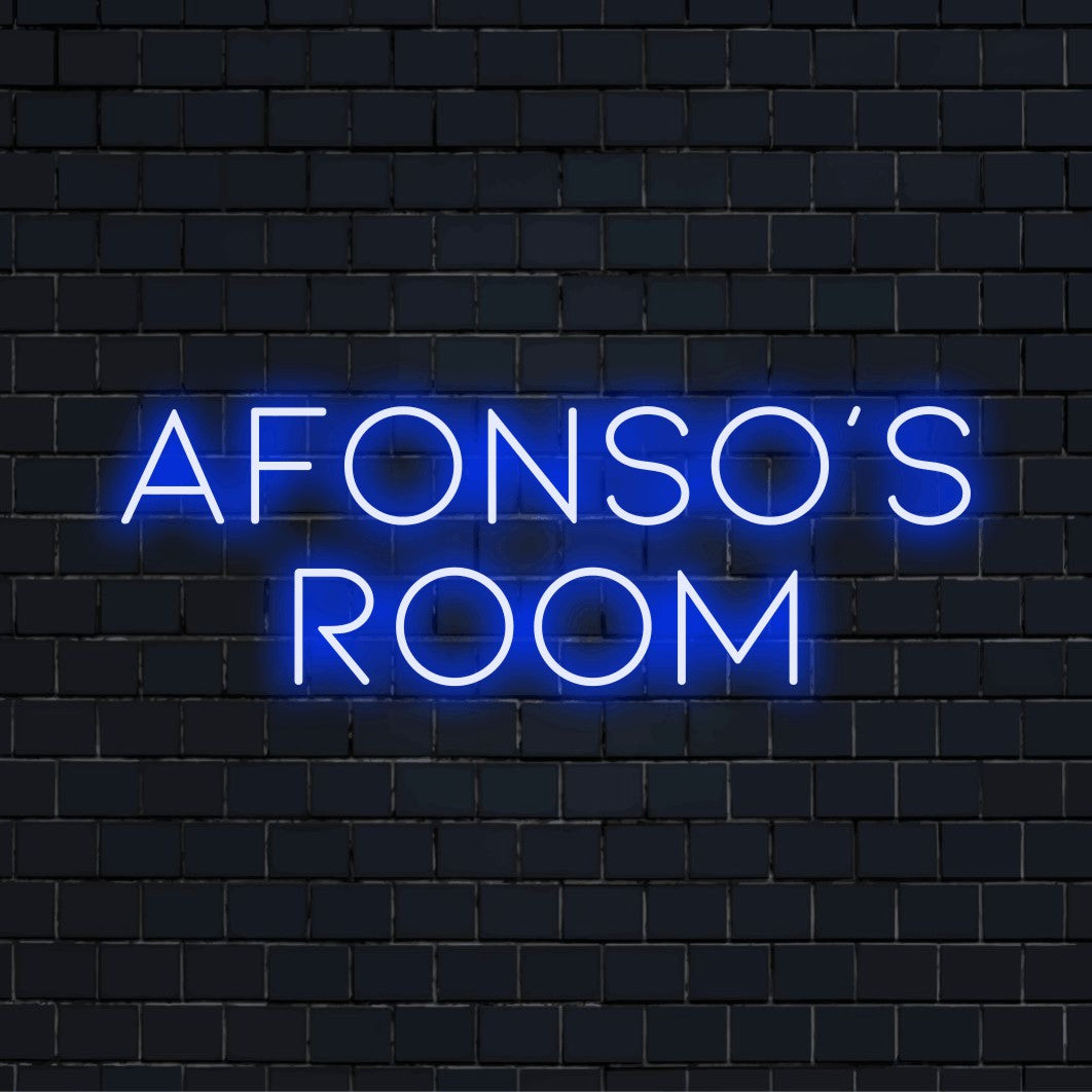 Afonso_s Room Custom Name Neon Sign, soft neon glow on dark brick wall