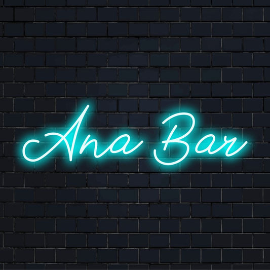 Ana Bar Personalized Neon Light with glowing lettering on dark brick background