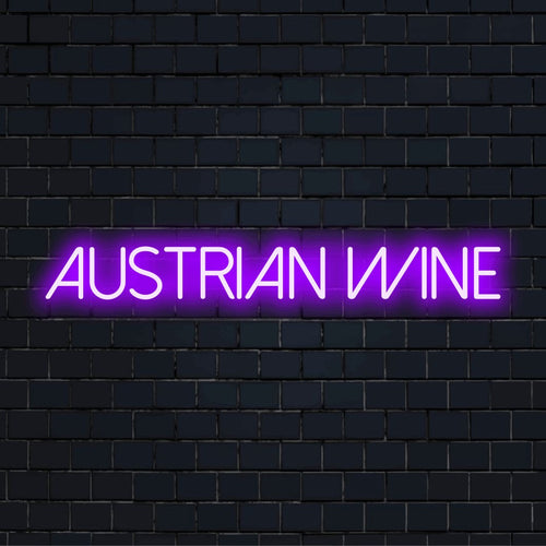 Austrian Wine LED Neon Sign, neon text light against black brick wall