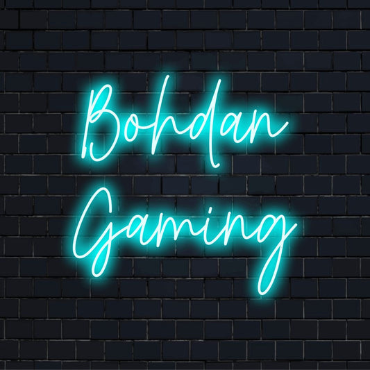 Bohdan Gaming Personalized LED Neon Sign, bright neon glow on dark brick wall