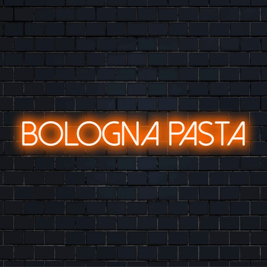 Bologna Pasta Neon Sign, bright neon glow on dark brick background