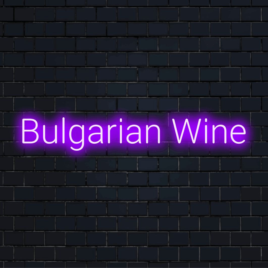 Bulgarian Wine Neon Light with glowing wall decor against brick backdrop