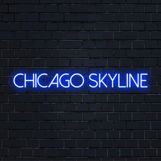 Chicago Skyline Neon Light with bright LED glow on dark brick wall