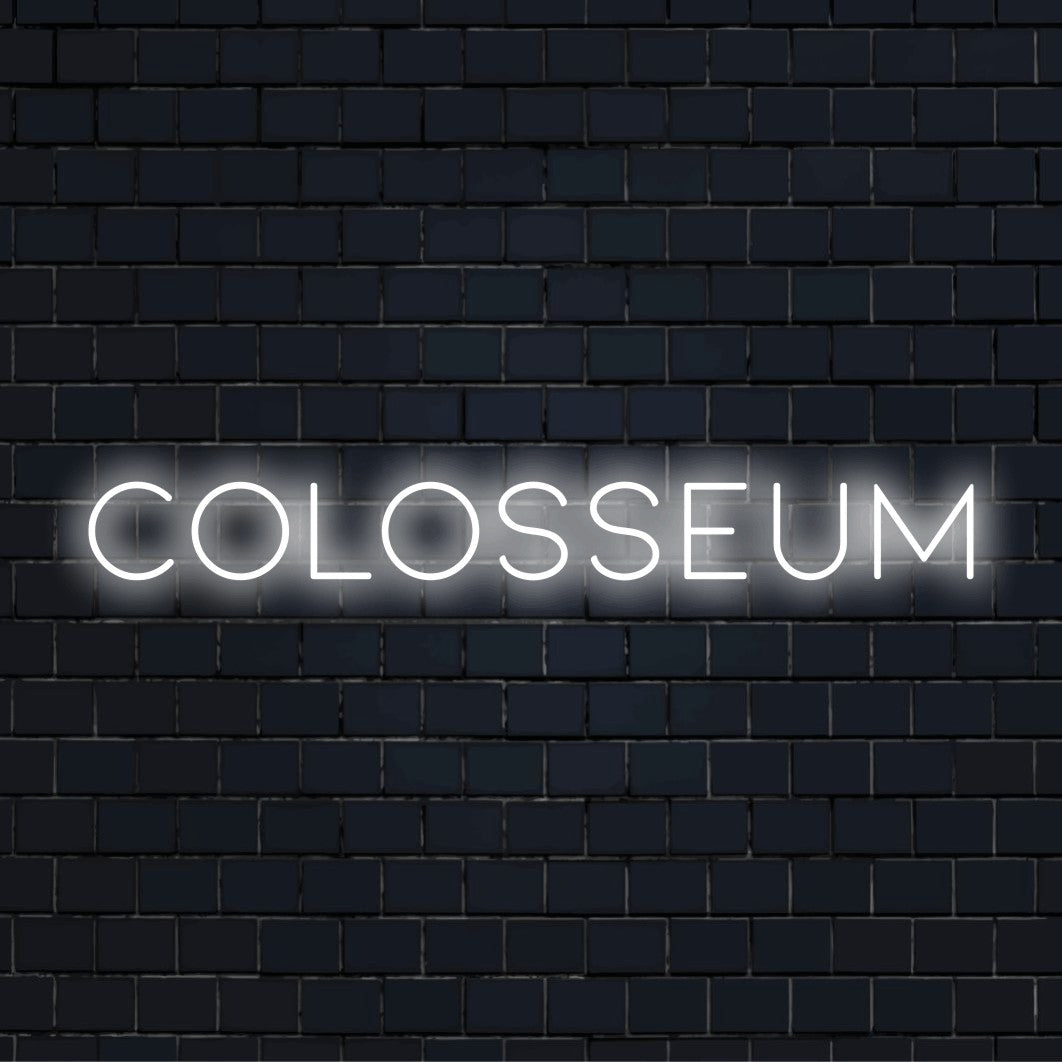 Colosseum Neon Light with soft neon glow on dark brick wall
