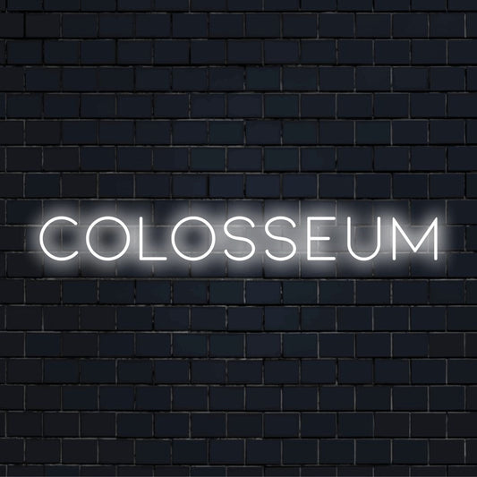 Colosseum Neon Light with soft neon glow on dark brick wall
