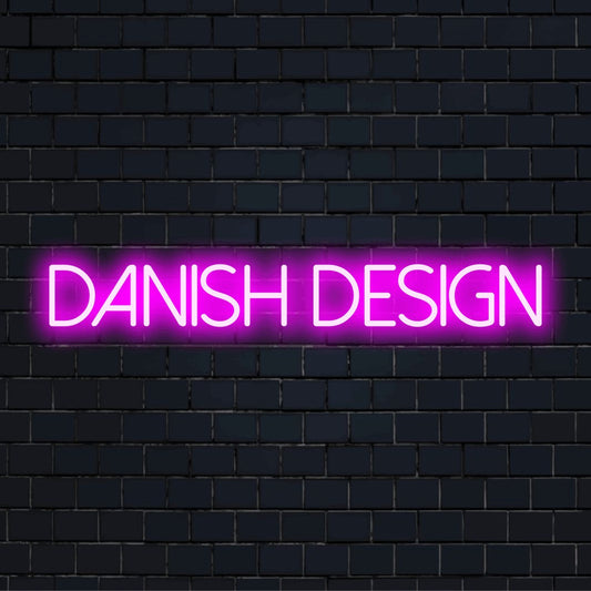 Danish Design Neon Light with glowing wall decor on black brick background