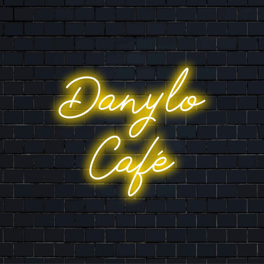 Danylo Cafe Custom Name Neon Sign, neon text light on dark brick background