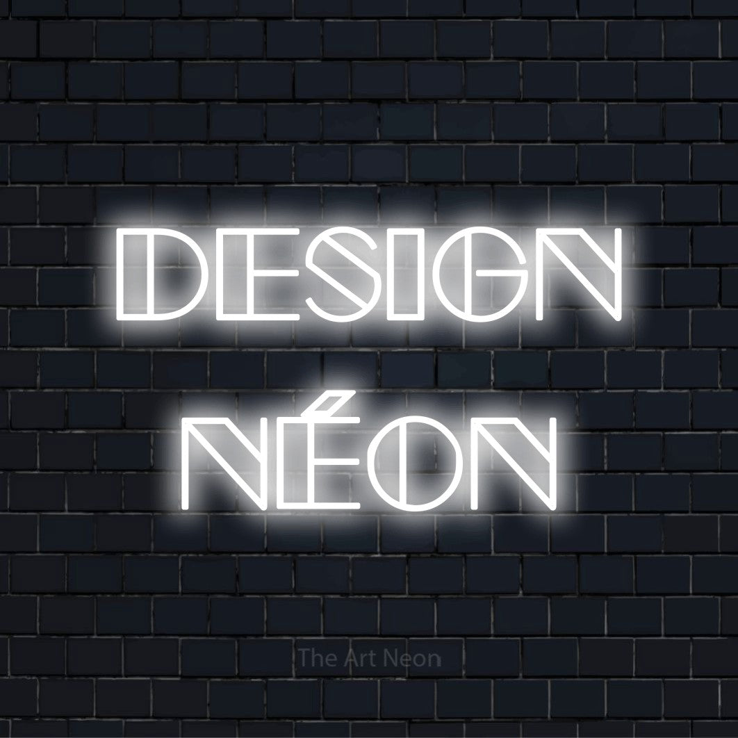 Letreiro néon LED com o texto “Design Néon” numa parede escura