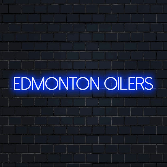 Edmonton Oilers Neon Light with bright LED glow against brick backdrop