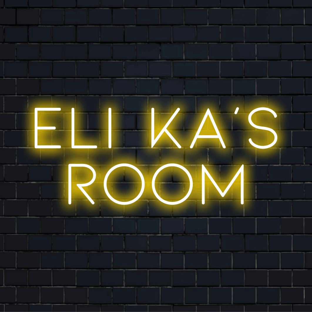 Eliska_s Room Custom Name Neon Sign, bright neon lettering against brick backdrop