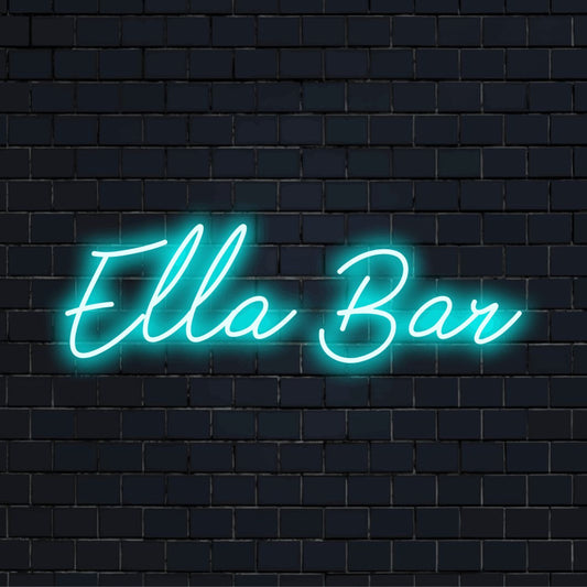 Ella Bar Personalized Neon Light with bright neon glow on dark brick wall