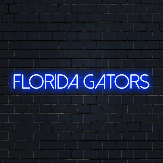 Florida Gators LED Neon Sign, glowing neon text on black brick background