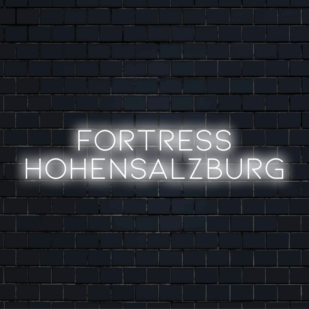 Fortress Hohensalzburg Neon Sign, glowing wall decor on black brick background