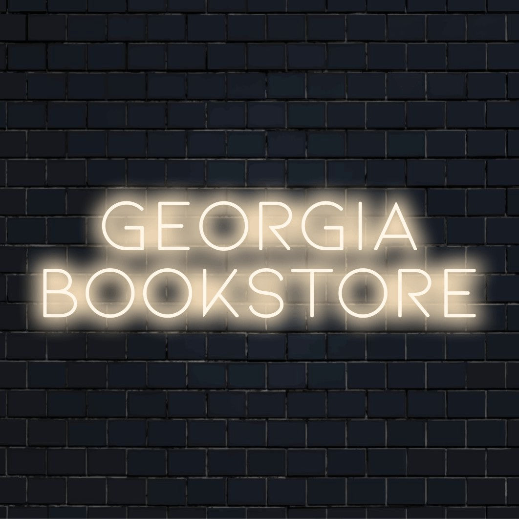 Georgia Bookstore Personalized LED Neon Sign, neon text light on dark brick background