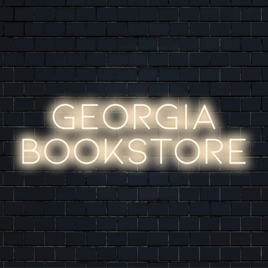 Georgia Bookstore Personalized LED Neon Sign, neon text light on dark brick background