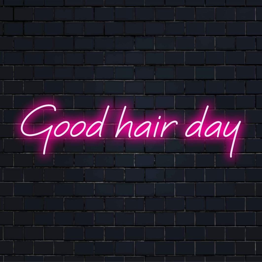 Art Neon -brändin mukautettu LED-kyltti, jossa on Good Hair Day tyylikkäillä neonkirjoituksilla; neonseinätaide, LED-valokuva.