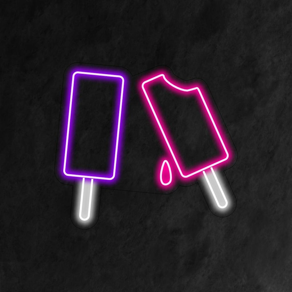 A captivating neon sign featuring two delightful ice cream popsicles. 