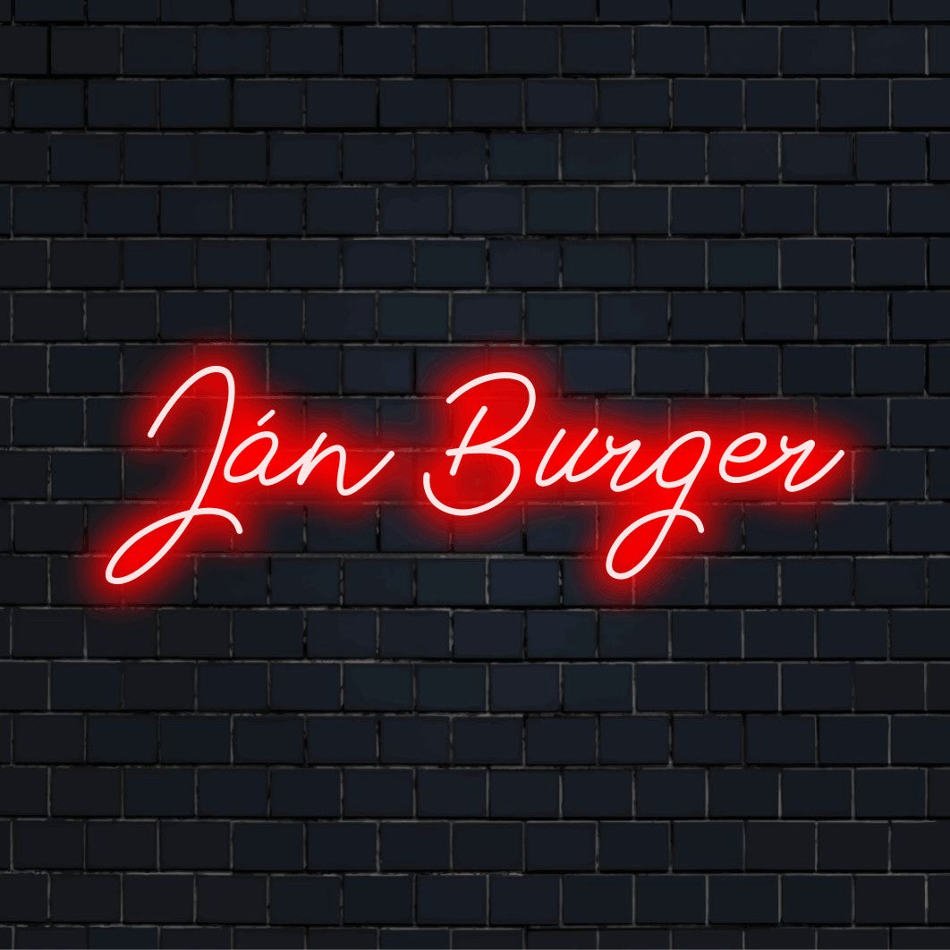 Jan Burger Personalized LED Neon Sign, neon text light on dark brick background