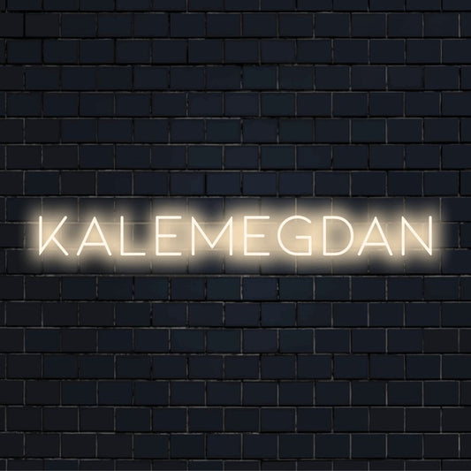 Kalemegdan LED Neon Sign, bright neon glow on black brick background