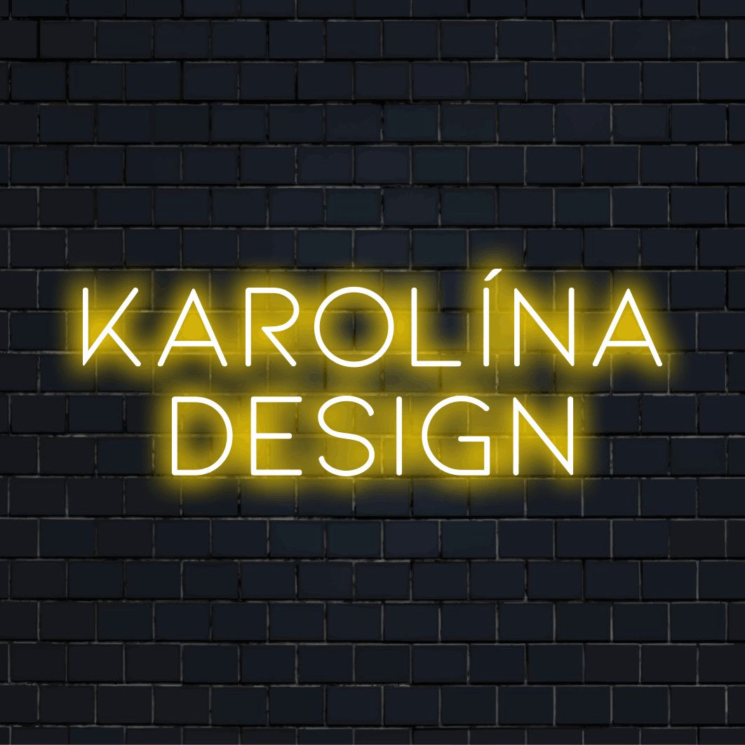 Karolina Design Custom Name Neon Sign, bright neon glow against brick backdrop