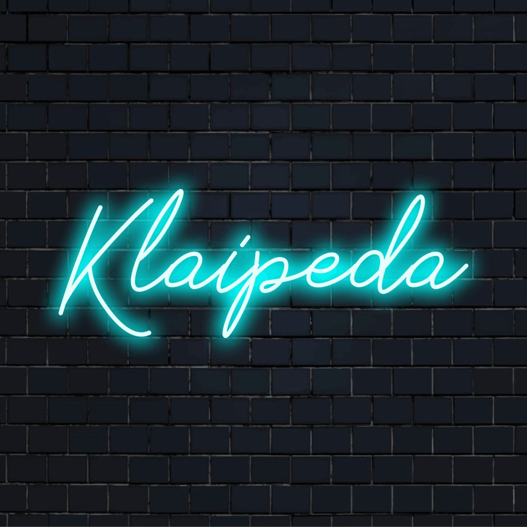 Klaipeda LED Neon Sign, bright LED glow against brick backdrop