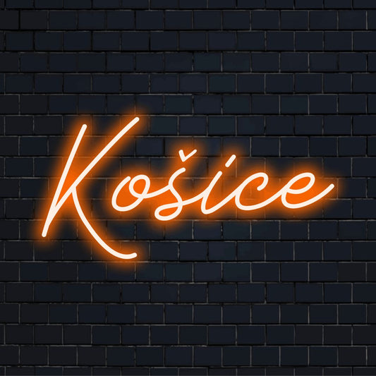 Ko Ice Neon Light with glowing wall decor on dark brick wall