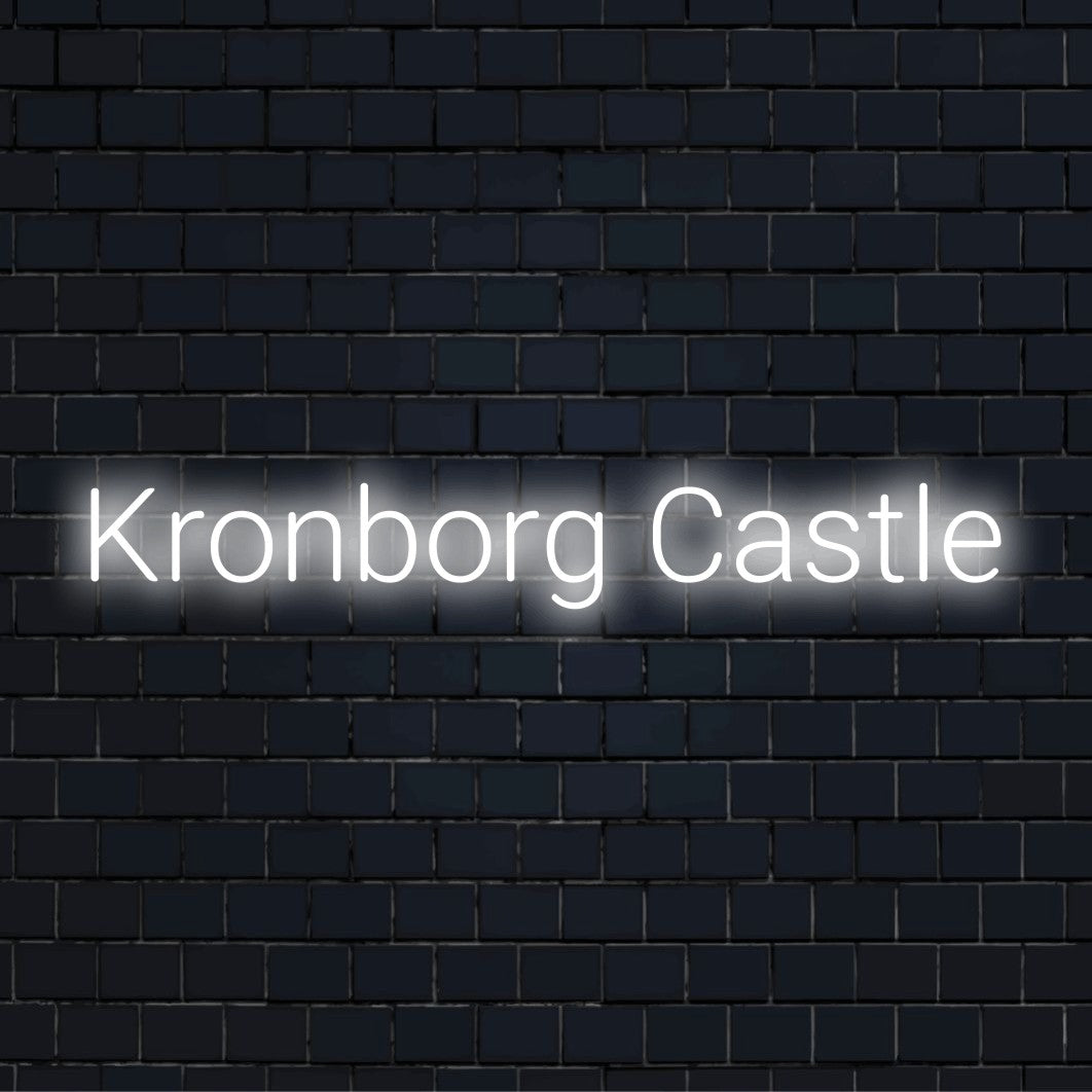 Kronborg Castle Neon Sign, glowing wall decor on black brick background