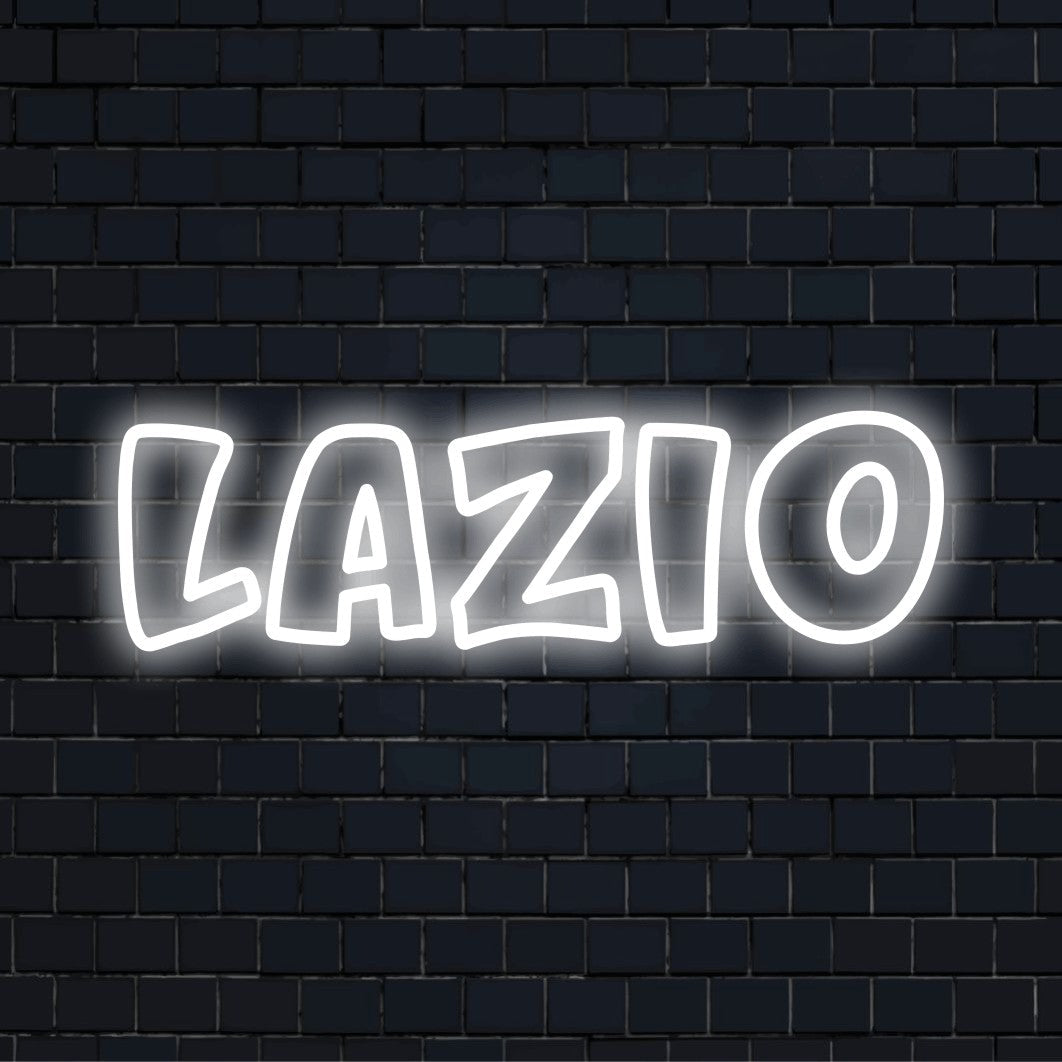 Lazio Neon Light with bright neon glow on dark brick background