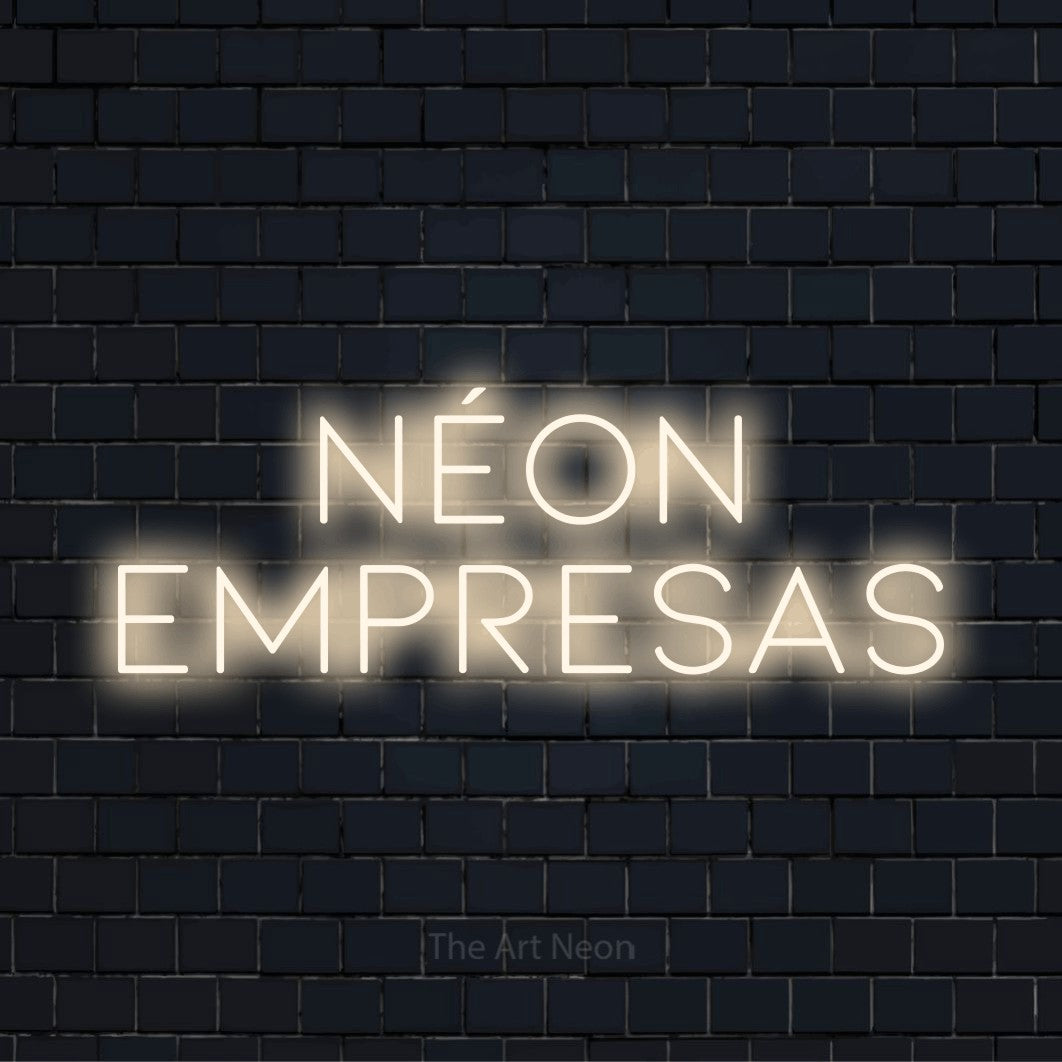 Letreiro néon LED com o design “Néon Empresas” numa parede escura