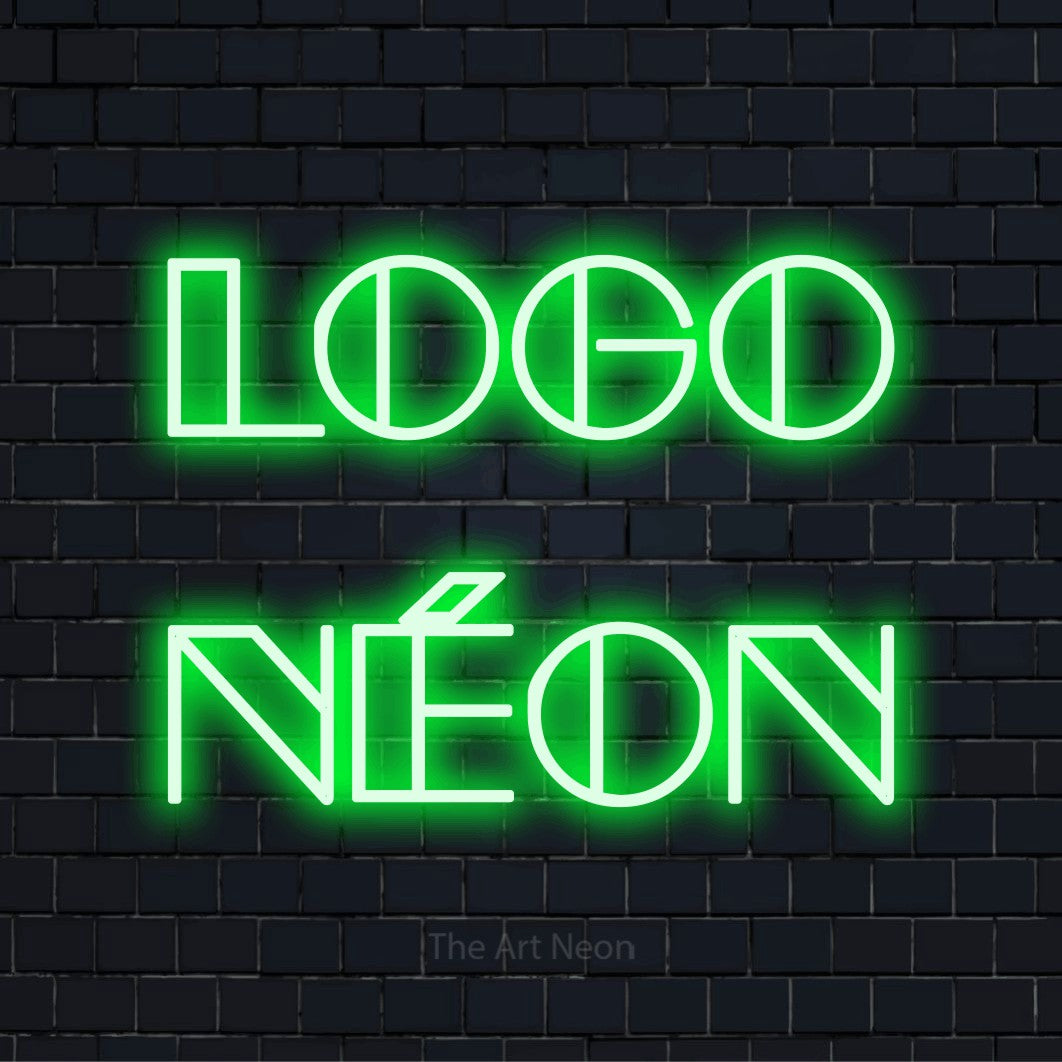 Letreiro néon LED com o design “Logo Néon” numa parede escura