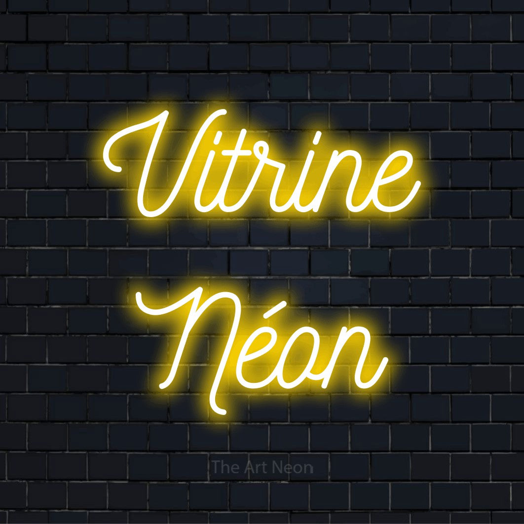 Letreiro néon LED com o design “Vitrine Néon” numa parede escura