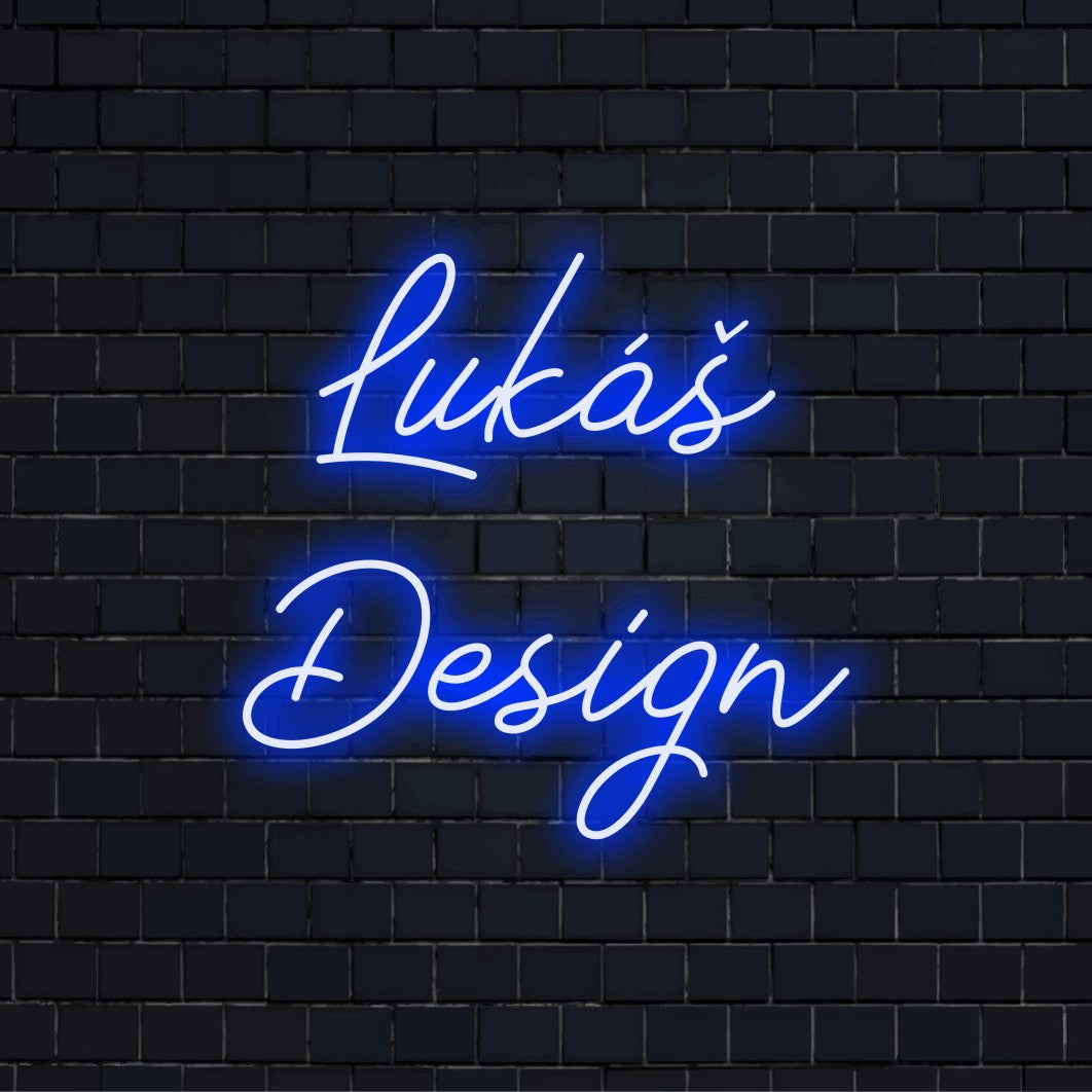 Lukas Design Personalized LED Neon Sign, glowing neon text on black brick background