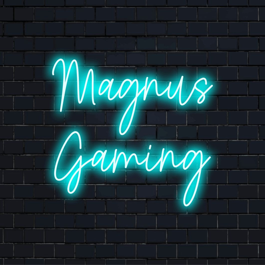 Magnus Gaming Personalized Neon Light with bright LED glow on black brick background
