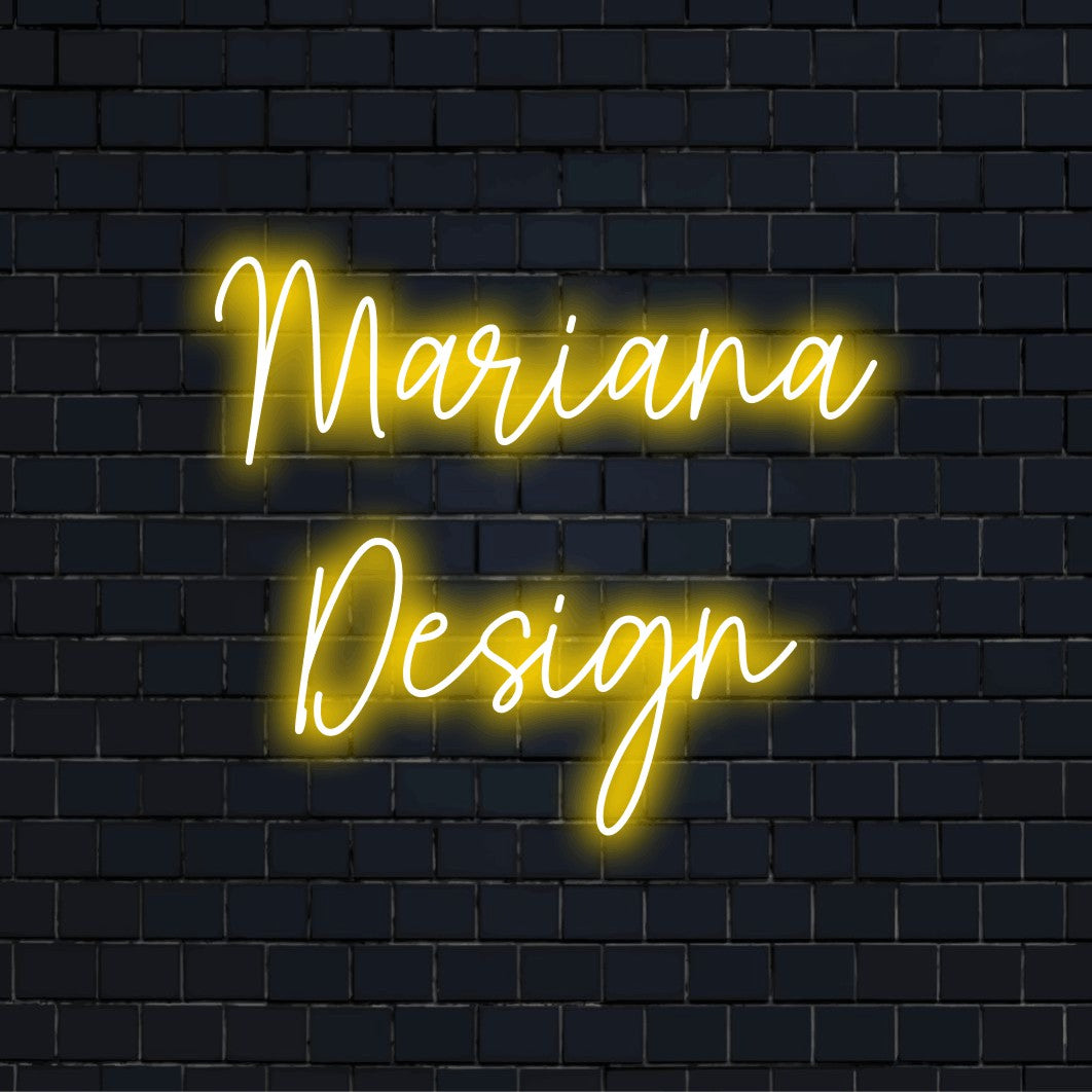 Mariana Design Personalized LED Neon Sign, soft neon glow against brick backdrop