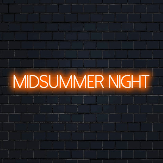 Midsummer Night LED Neon Sign, soft neon glow on black brick background