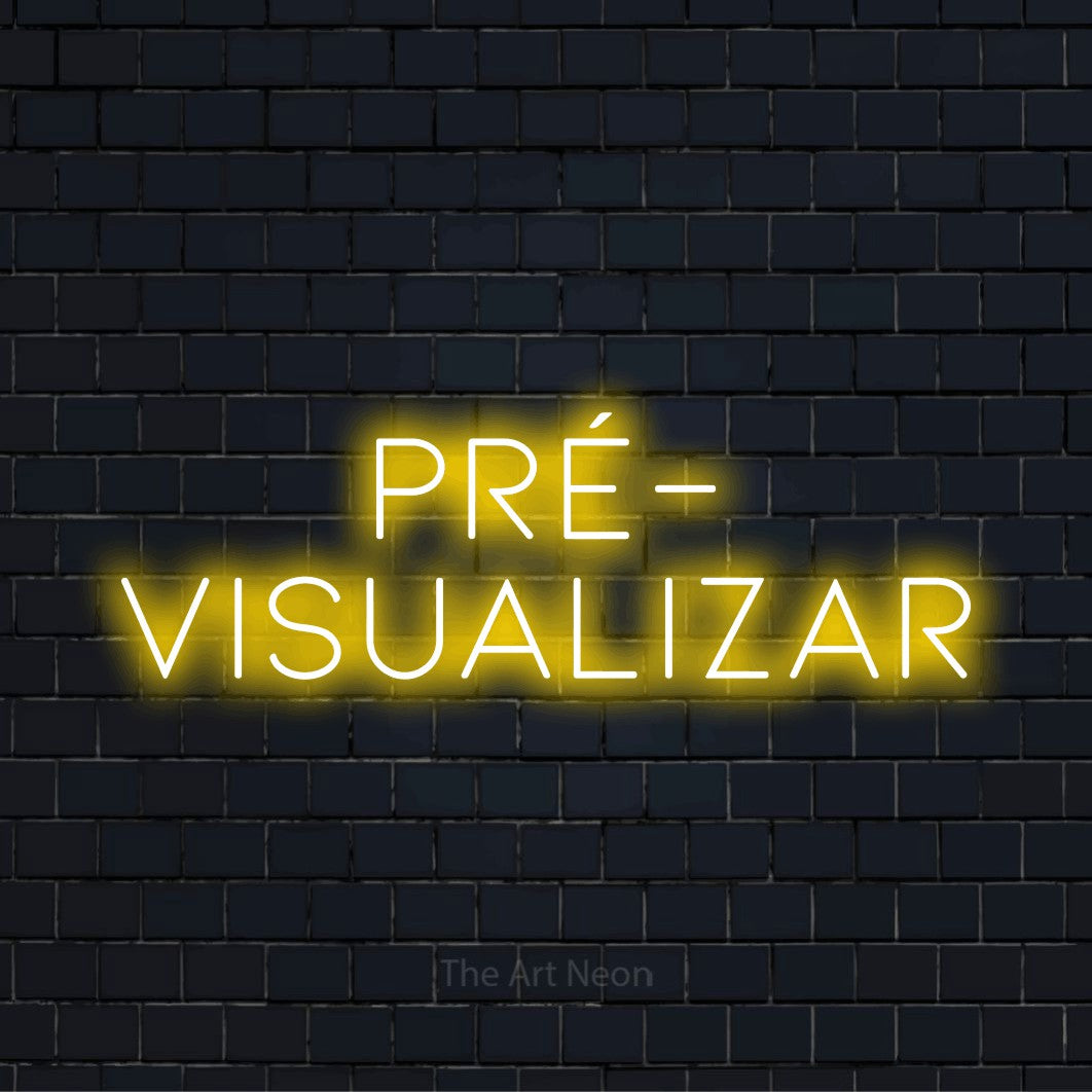 Letreiro néon LED com o texto “Pré-visualizar” numa parede escura