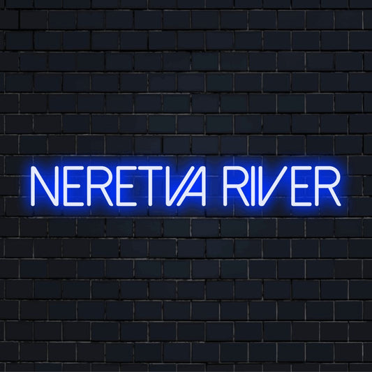 Neretva River Neon Light with glowing wall decor against brick backdrop
