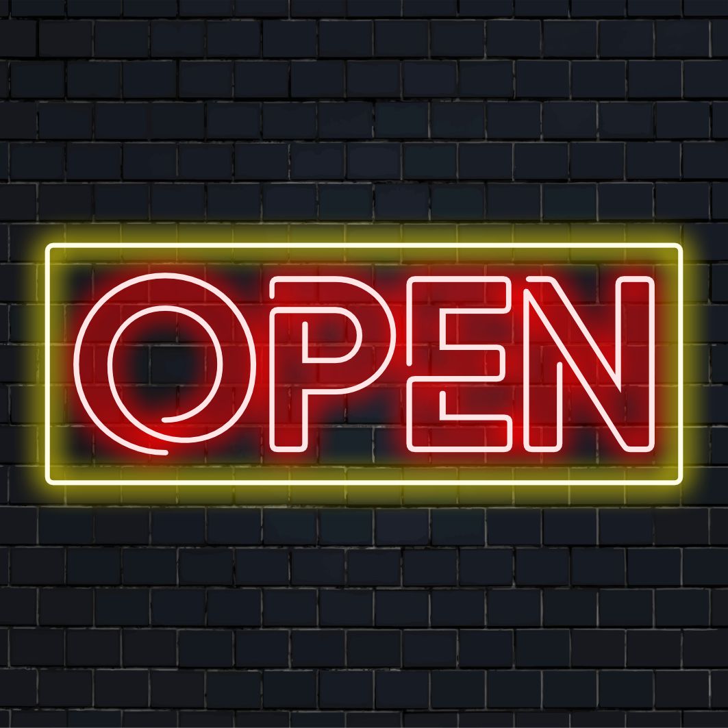 Custom LED neon sign with an 'Open' design; perfect as vibrant neon light decor or business sign.