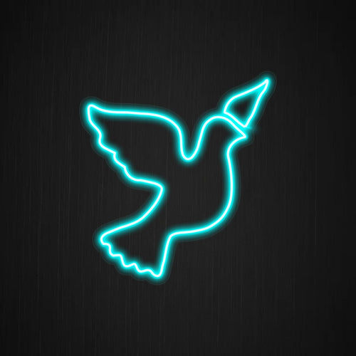 En graciös neonskylt med en fredsduva, en symbol för fred och harmoni. Denna neonskylt utstrålar lugn och positivitet, vilket gör den till ett perfekt komplement till alla utrymmen som främjar fred och enhet. 