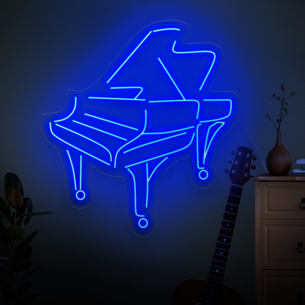Pianon neonkyltti on tyylikäs lisä musiikkiaiheiseen sisustukseen, joka valaisee tyylikkäällä ja vangitsevalla valolla.