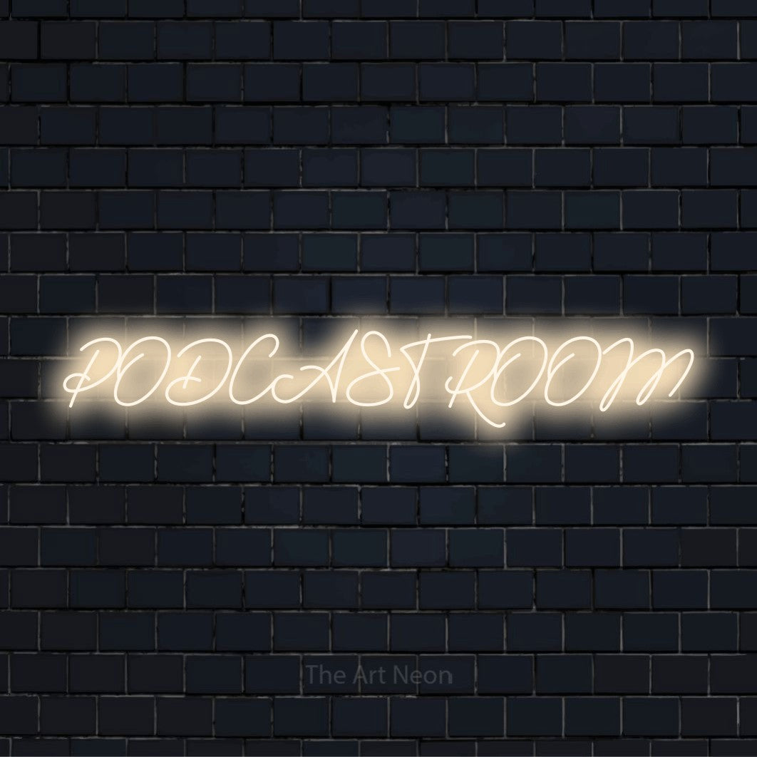 Podcast Room -LED-neonteksti sisällöntuottajan studioon