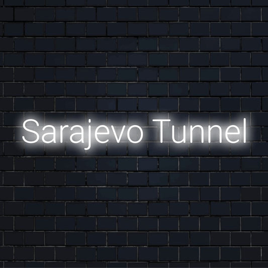 Sarajevo Tunnel Neon Sign, glowing wall decor against brick backdrop