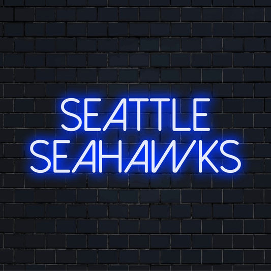 Seattle Seahawks LED Neon Sign, neon text light on black brick background